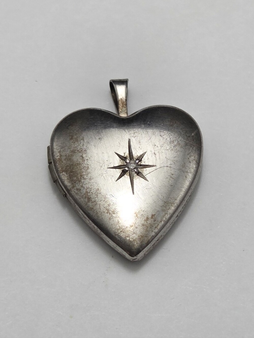 Vintage 925 Sterling Silver Heart Diamond Locket Pendant